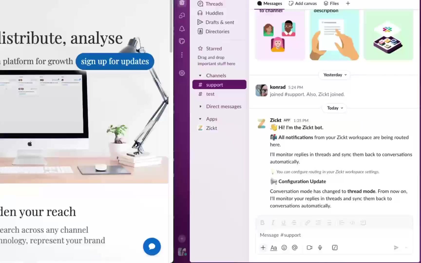 Zickt Slack Integration Demo
